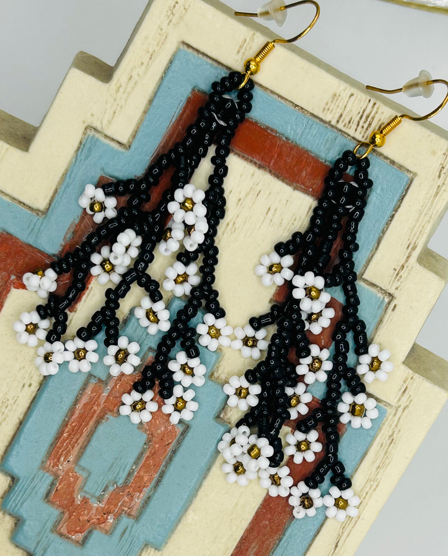 Native American Style Beaded Flower Blossom Hook Earrings