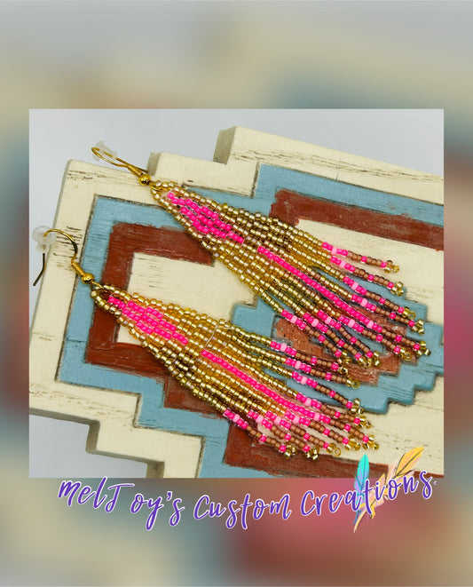 Hand Beaded Native American Style Fringe Dangle Earrings