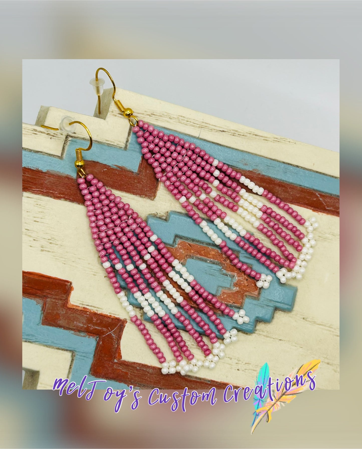 Hand Beaded Native American Style Dangle Fringe Earrings