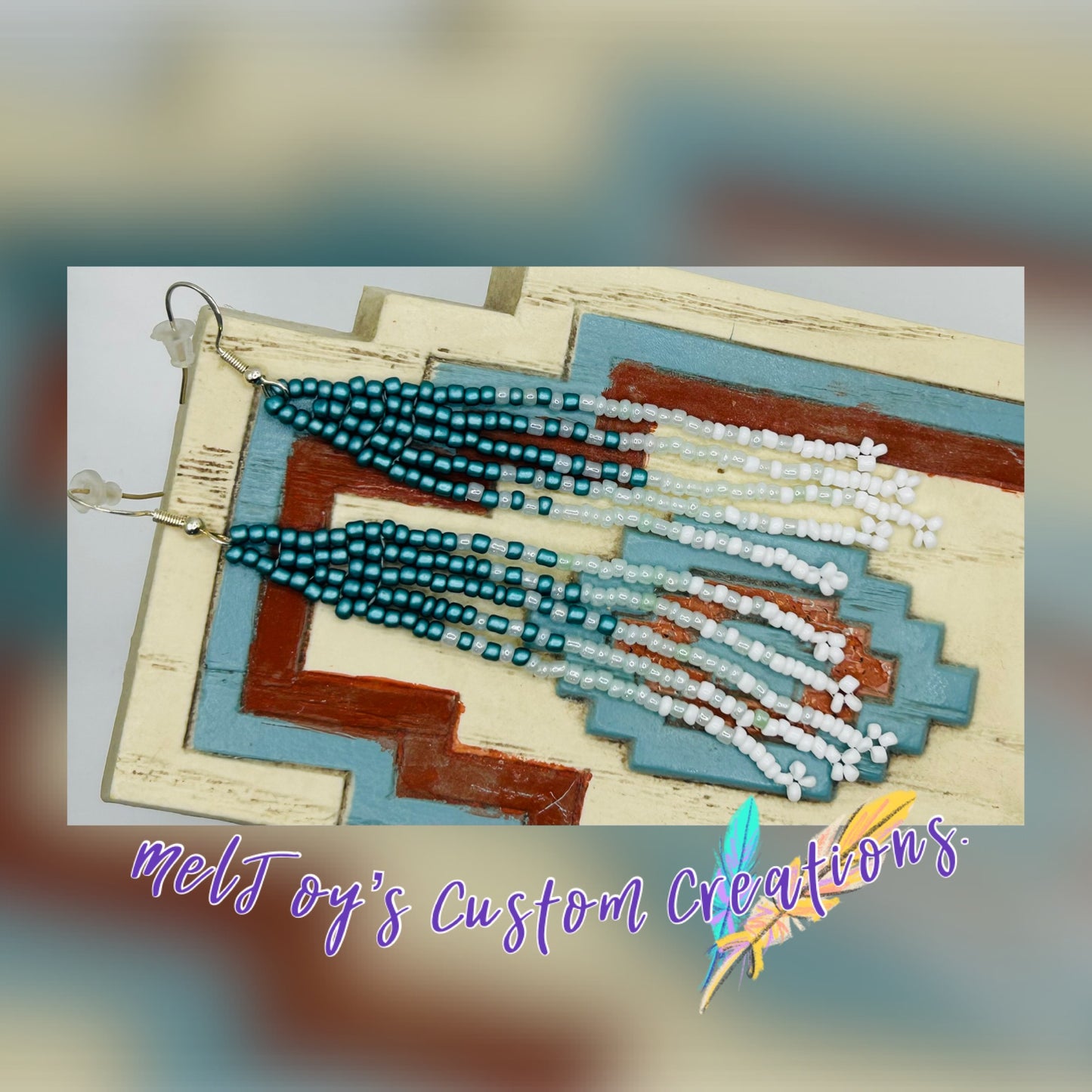 Native American Style Hand Beaded Ombré Dangle Fringe Earrings