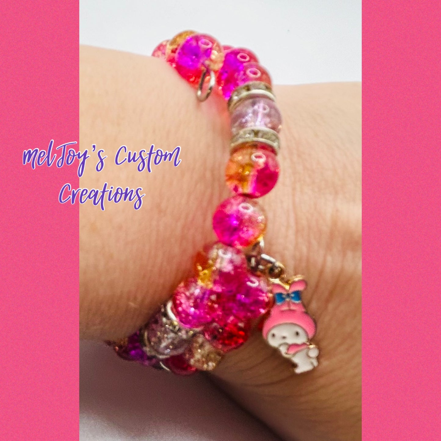 Children’s Size Melodee (Kitty Friend) Glass Beaded Wire Wrap Bracelet